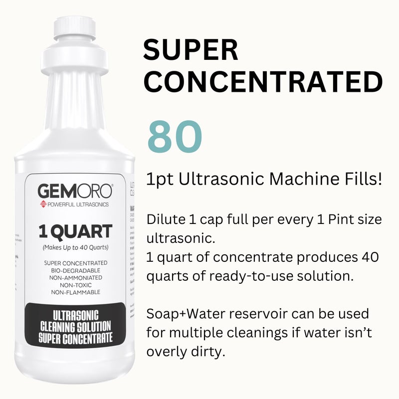 Gemoro Jewelry Cleaner Solution Concentrate for Ultrasonic Machines | Professional Performance Liquid Cleans Rings Watches Glasses Earrings & Coins | Compatible with Diamond Gold & Silver (1 Quart) - Image 3